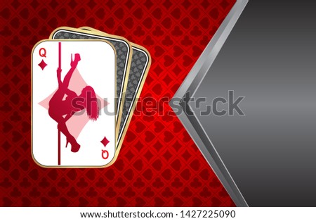 Pole dance.Playing cards on a beautiful background.Queen in poker design