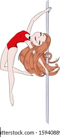 Pole dancer  is dancing on a pole