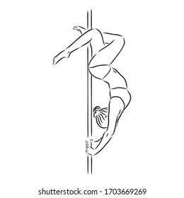 Pole dancer on the pole. Beautiful young woman on the pole. vector sketch illustration