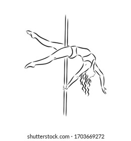Pole dancer on the pole. Beautiful young woman on the pole. vector sketch illustration