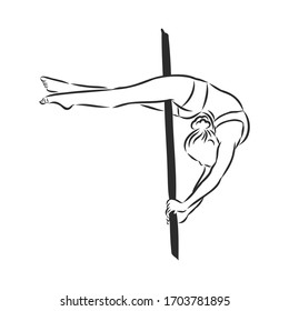 Bailarina de polo en el poste. Hermosa mujer joven en el poste. ilustración de esbozo vectorial