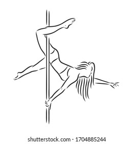 Bailarina de polo en el poste. Hermosa mujer joven en el poste. ilustración de esbozo vectorial