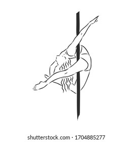 Pole dancer on the pole. Beautiful young woman on the pole. vector sketch illustration