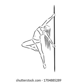 Pole dancer on the pole. Beautiful young woman on the pole. vector sketch illustration