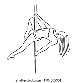 Pole dancer on the pole. Beautiful young woman on the pole. vector sketch illustration