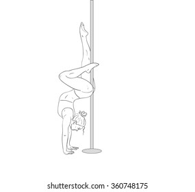 Pole dancer on the pole. Beautiful young woman. pole dance. pole dance black white. pole dance silhouette. pole dance acrobatics. pole dance position. pole dance girl. pole dance woman.