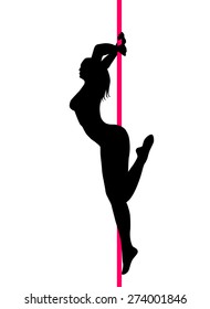 Pole dancer sexy silhouette. Isolated on white background.The vector illustration