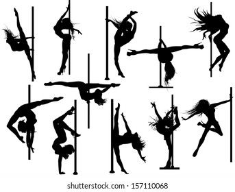 Pole dancer silhouettes. Vector set