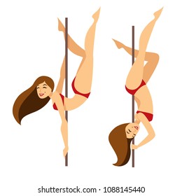 Pole dancer woman in bikini dancing vector icons