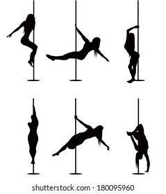 Pole dancers sexy silhouettes. The vector illustration of a set of pole.