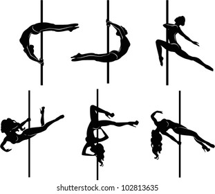 Pole dancers silhouettes. The vector illustration of a set of pole dancers silhouettes.