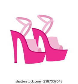 Pole dancing platform shoes. High heels sandals. Modern dance footwear. Vector illustration in cartoon style. Isolated white background