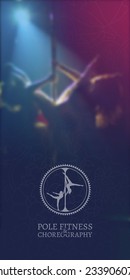 Pole Fitness and Choreography Figures Poster. Vintage Stamp on Defocused Photo Background
