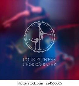 Pole Fitness and Choreography Figures Vintage Stamp on Defocused Photo Background