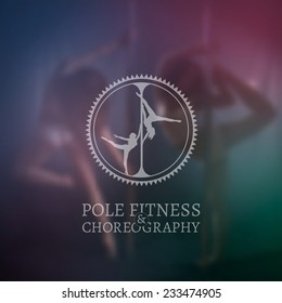 Pole Fitness and Choreography Figures Vintage Stamp on Defocused Photo Background