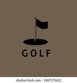 Diseño de palo y bandera con silueta, diseño de logotipo adecuado para el golf,