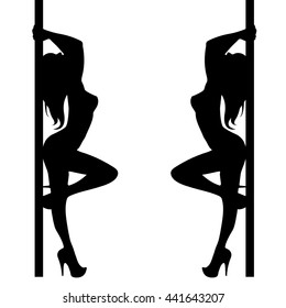 Pole Girl Illustration Dancer Strip Vector Stripper Silhouette Sexy Club