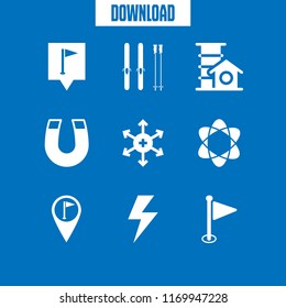 pole icon. 9 pole vector set. flag location, magnet, cat house and ski sticks icons for web and design about pole theme