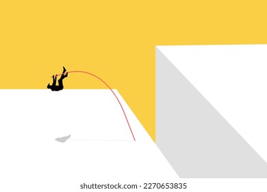 Pole salta por el edificio. concepto de éxito, solución, desafío, oportunidad y objetivo. Ilustración mínima Eps10.