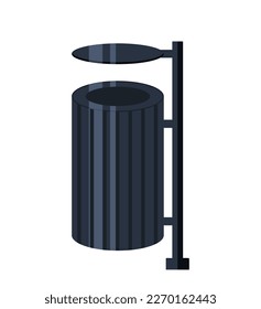 Pole Mounted Trash Receptacle, Outdoor Trash, Garbage Can Illustration