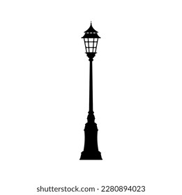 Pole post with retro lamp isolated street lamp, vintage streetlight. Vector urban city park illumination object, antique lamppost