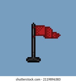 a pole with red flag in pixel art style