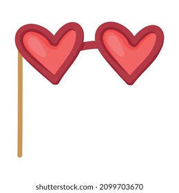 Pole or Stick with Heart Shaped Glasses as Party Birthday Photo Booth Prop Vector Illustration