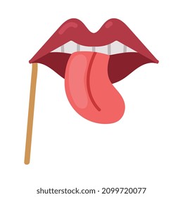 Pole or Stick with Lips with Stick Out Tongue as Party Birthday Photo Booth Prop Vector Illustration