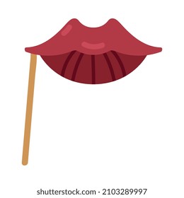 Pole or Stick with Red Lips as Party Birthday Photo Booth Prop Vector Illustration