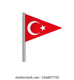 Pole and Turkish flag. Pennant. Vector.