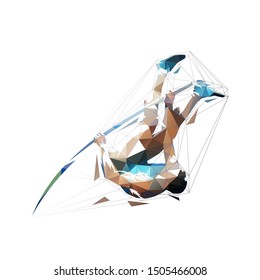 Pole vault, abstract low polygonal isolated vector illustration, geometric jumping athlete