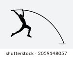 Pole vault athlete jumper black silhouette.vector pole vaulting