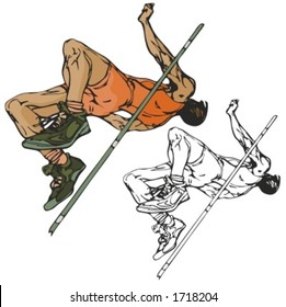 Pole vault athlete. Vector illustration