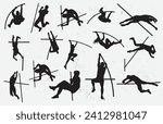 Pole Vault athletes Silhouettes set
