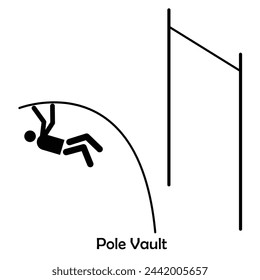 Pole Vault flat black icon vector isolated on white background. Olympic Sports.