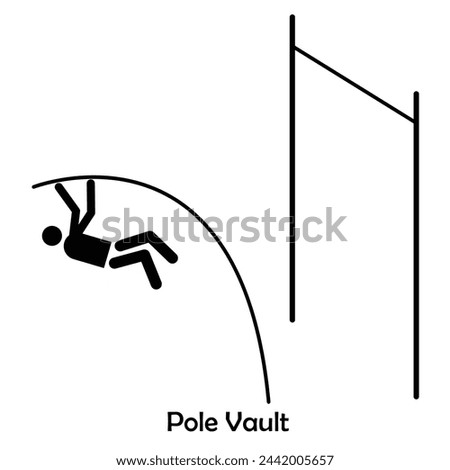 Pole Vault flat black icon vector isolated on white background. Olympic Sports.