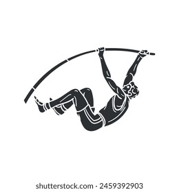 Pole Vault Icon Silhouette Illustration. Athletics Vector Graphic Pictogram Symbol Clip Art. Doodle Sketch Black Sign.