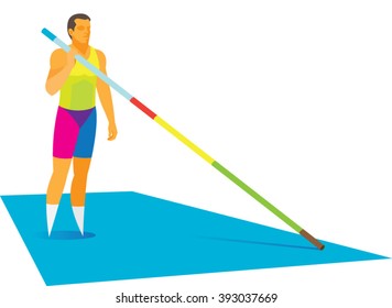 pole vault jumper stands before the jump