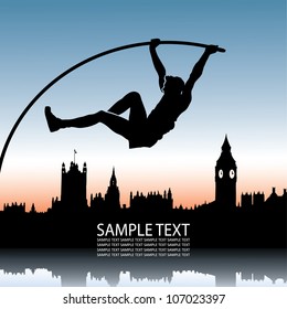 Pole Vault Over London Skyline - Vector Illustration