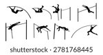 pole vault silhouettes illustration set 