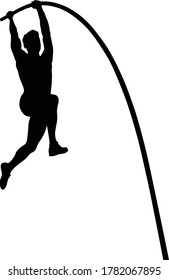 Pole Vault Is Track And Field Event. Man Athlete Black Silhouette