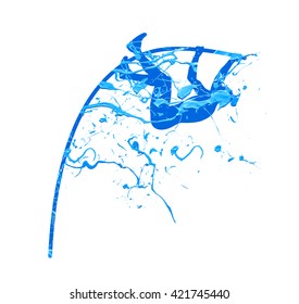 Pole Vault. Vector Splash Paint