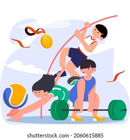 pole vault, volleyball, weightlifting is a competition that is contained in every level of sport. which is very popular 