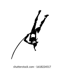 Pole Vault, Woman Athlete, Isolated Vector Silhouette, Ink Drawing