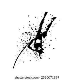 Pole vault, woman athlete, isolated vector silhouette, ink drawing