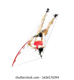 Pole vault, woman athlete, low polygonal isolated vector illustration