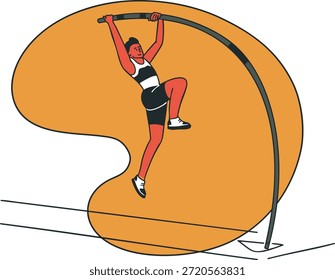 Un saltador de pértiga está saltando. Ilustración vectorial. Perfecto para un Anuncio, póster o tarjeta.