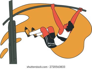 Un saltador de pértiga está saltando. Ilustración vectorial. Perfecto para un Anuncio, póster o tarjeta.