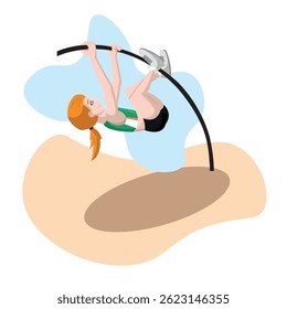 Saltador de poste en medio de la acción de salto. Ilustración vectorial