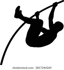 Pole Vaulter Silhouette Arching Over High Jump Bar Vector Illustration